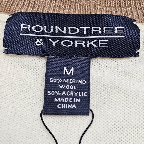 New Roundtree & Yorke Mens Cotton V Neck Sweater Argyle Beige Gray Cream M - Picture 7 of 10